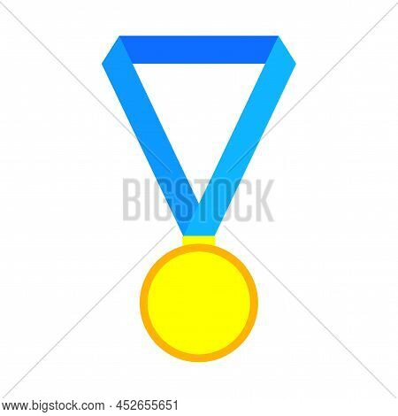 Gold Blue Ribbon Medal. Sport Award. Olympic Sport. Championship Trophy. Vector Illustration. Stock 
