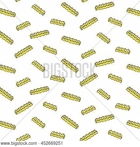 Hand Drawn Vector Illustration Of Crinkle Cut Fries Pattern In Cartoon Style.