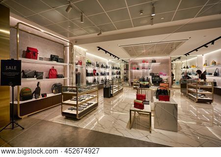 SINGAPORE - CIRCA JANUARY, 2020: bags on display at Braun Buffel store in Singapore Changi Airport.
