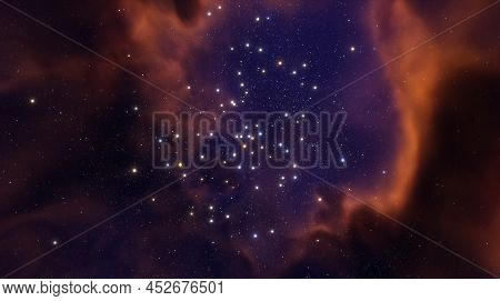Billions Stars In Night Sky, Cluster Of Stars And Galaxies, Cosmic Nebulae. Birth Of A Galaxy In The