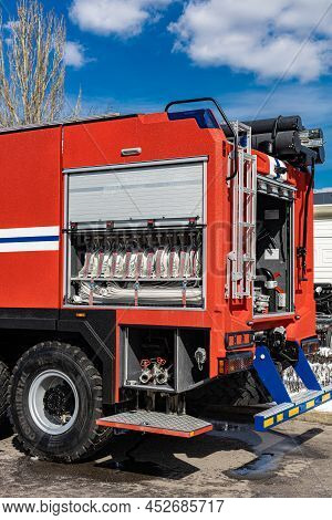 Moscow, Russia - April 04, 2022: Fire Truck With An Open Hatch In Which The Tool.
