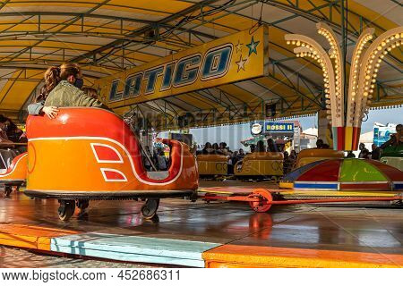 Palma De Mallorca, Spain; April 08 2022: Attractions And People At The Traditional Annual Fair, Fira