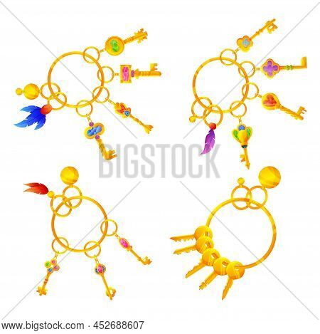 Cartoon Keys. Doodle Keys On Ring With Keychain. Vector Draw Keys Icon