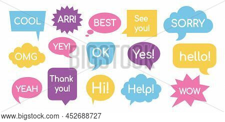 Speech Balloon. Talk And Chat Bubble, Comic Coment And Dialogue Symbol. Vector Set