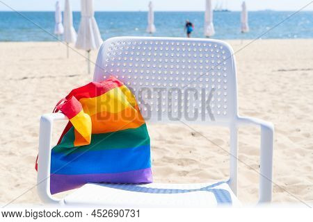 Rainbow Colored Bag On Beach Chair, Lbgt Abstract Background