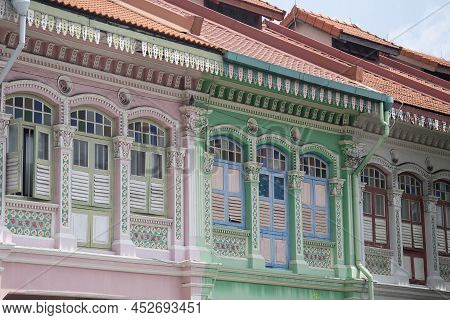 Singapore- Mar 26, 2020: Colorful Peranakan Heritage Residential House At Joo Chiat Road In Singapor