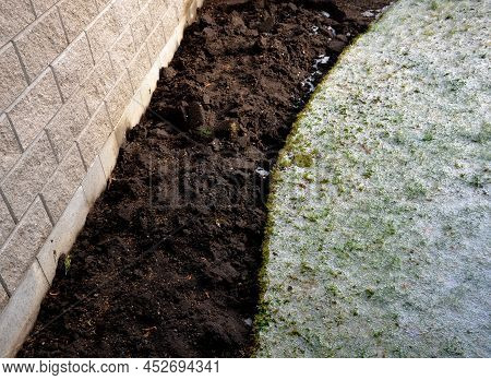 A Shower Of Hail Covered The Lawn In The Garden. Daisy Flowers Closed The Petals In Shock. Spring Va