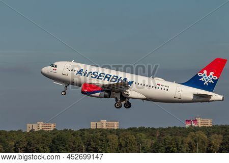 Berlin, Germany - September 15, 2018: Air Serbia Airbus A319 Aircraft Named After Miki Manojlovic De