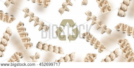Recycling Symbol, Egg Carton Made Of Recycled Cardboard On White Background.egg Container For Recycl
