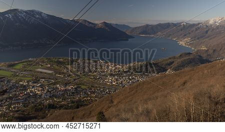 View Over Maggiore Lake And Locarno Town In Sunny Morning From Cable Railway