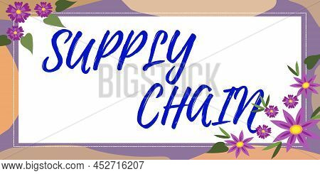 Text Caption Presenting Supply Chain. Business Idea System Of Organization And Processes From Suppli