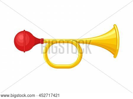 Signal Horn Isolated On White Background. Air Horn, Sound Signal. Rubber Bike Klaxon Trumpet. Vector