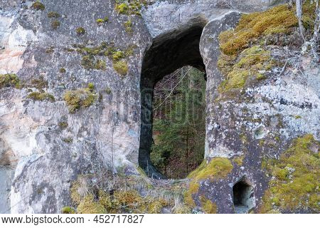 Natural Cellars And Caves In The Red Rocks, Ligatne, Gauja National Park, Latvia
