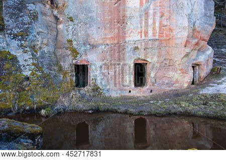 Natural Cellars And Caves In The Red Rocks, Ligatne, Gauja National Park, Latvia