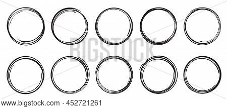 Set Of Ten Grunge Style Round Decors, Template For Rubber Stamp.