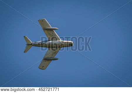 Gdynia, Poland - August 22, 2021: Mig-15 Flight At The Aero Baltic Show In Gdynia, Poland.