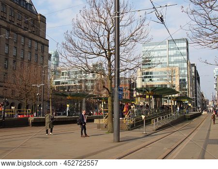 Manchester, United Kingdom - 24 March 2022: View From Saint Peters Square In Manchester Looking Down