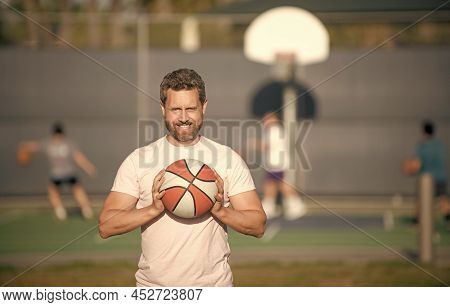 Sport Trainer Or Basketball Player. Sport School. Techer Guy On Phisical Training Lesson.