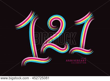 121 Years Anniversary Celebration Logotype Colorful Line Vector, 121th Birthday Logo, 121 Number, Ba