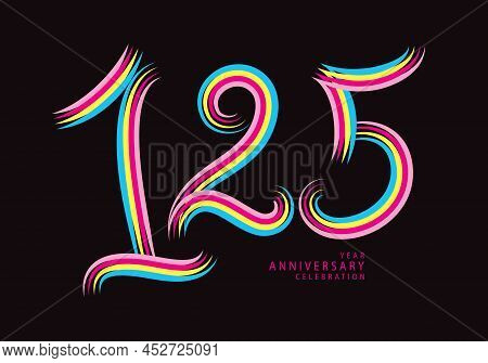 125 Years Anniversary Celebration Logotype Colorful Line Vector, 125th Birthday Logo, 125 Number, Ba