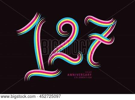 127 Years Anniversary Celebration Logotype Colorful Line Vector, 127th Birthday Logo, 127 Number, Ba