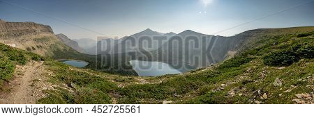 Panorama View Of The Valley From Pitamakan Pass In Glacier National Park