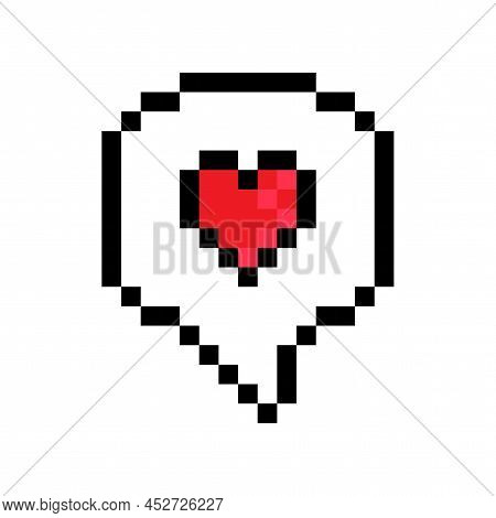 Banner With Pixel Message Heart For Game Design. Message Bubble. Red Heart. Vector Illustration. Sto