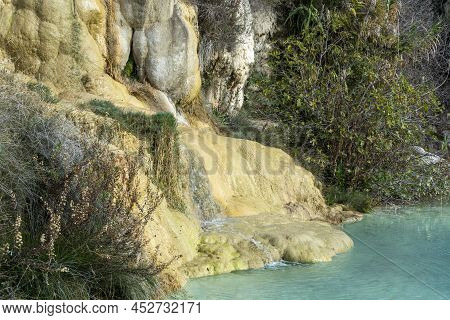 Ancient Hot Thermal Springs And Blue Pool In Nature Park Dei Mulini, Bagno Vignoni, Tuscany, Italy