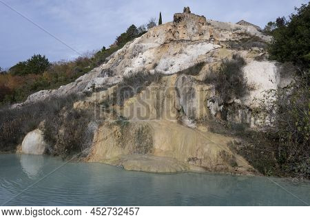 Ancient Hot Thermal Springs And Blue Pool In Nature Park Dei Mulini, Bagno Vignoni, Tuscany, Italy