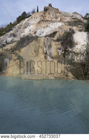 Ancient Hot Thermal Springs And Blue Pool In Nature Park Dei Mulini, Bagno Vignoni, Tuscany, Italy