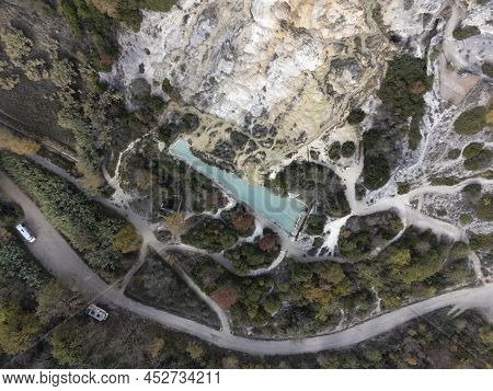 Aerial View On Free Hot Thermal Springs And Pool In Nature Park Dei Mulini, Bagno Vignoni, Tuscany,