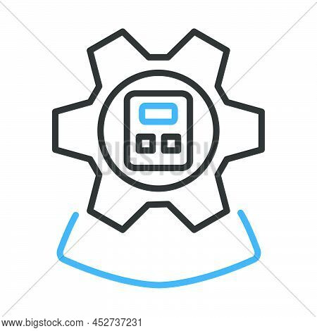Analyst With Gear Hed And Calculator Inside Icon. Editable Bold Outline With Color Fill Design. Vect