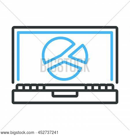 Laptop With Analytics Diagram Icon. Editable Bold Outline With Color Fill Design. Vector Illustratio