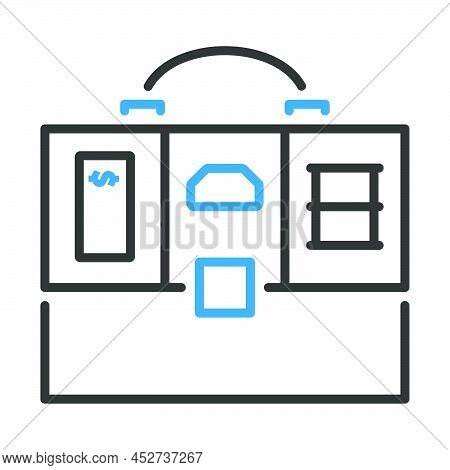 Oil, Dollar And Gold Dividing Briefcase Concept Icon. Editable Bold Outline With Color Fill Design. 