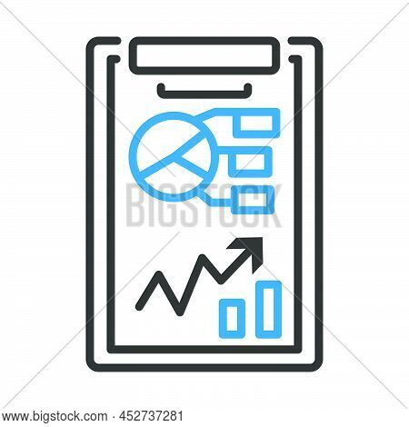 Writing Tablet With Analytics Chart Icon. Editable Bold Outline With Color Fill Design. Vector Illus