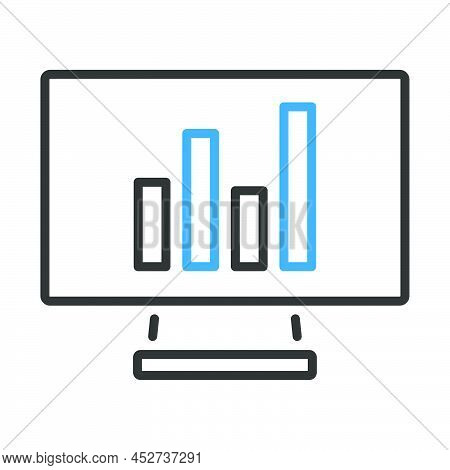 Monitor With Analytics Diagram Icon. Editable Bold Outline With Color Fill Design. Vector Illustrati