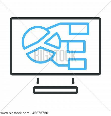 Monitor With Analytics Diagram Icon. Editable Bold Outline With Color Fill Design. Vector Illustrati