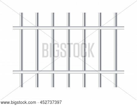 Prison Metal Cage. Prison Metal Rod Bar. Jail Iron Background. Steel Cage Isolated On White Backgrou