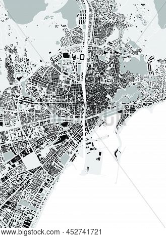 Urban City Map Of Malaga. Vector Illustration, Malaga Map Grayscale Art Poster. Street Map Image Wit
