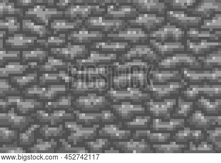 Cubic Grey Rock Stone Blocks Of Rubble Or Gravel Cobble, Vector Pixel Cubic Pattern Background. 8bit