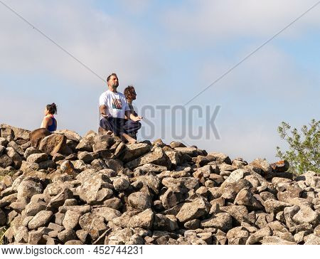 Qatzrin, Israel, April 09, 2022 : Representatives Of A Pagan Sect Hold A Prayer Session On The Remna