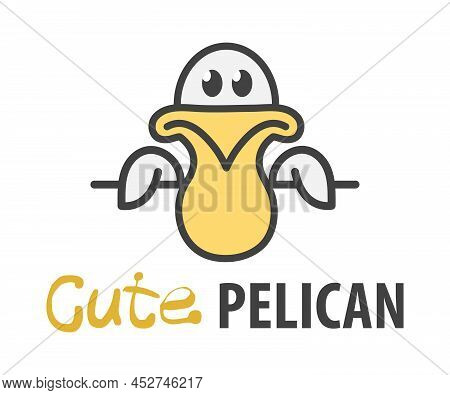 Logo Template With Cute Curious Pelican. Vector Logo Design Pelecanus Template For Zoo, Veterinary C
