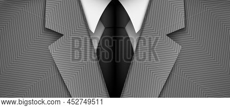 A Person Dressed In A Gray Color Business Suit, White Shirt, And A Black Tie, Vector Illustration