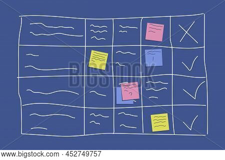 Planning Board Concept With Sticking Colorful Papers And Writing Tasks On Blue Board Isolated On Whi