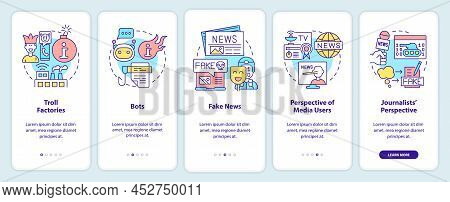 Information War Over Internet Onboarding Mobile App Screen. Walkthrough 5 Steps Graphic Instructions