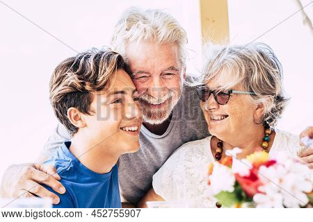 Cheerful Family Mixed Ages And Generations Together Have Fun And Smile - Happy People Grandfathers A