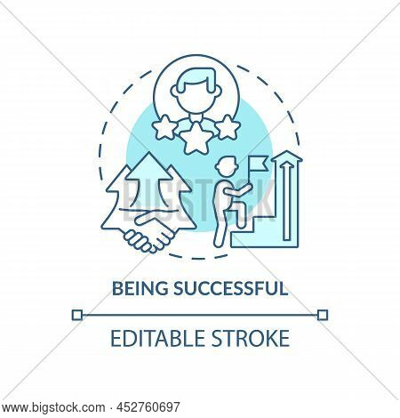 Being Successful Turquoise Concept Icon. Achieving Goals And Growth. Charisma Benefit Abstract Idea 