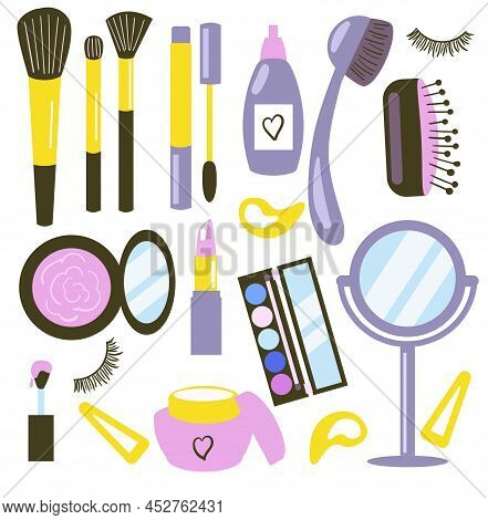 Set Of Vector Cosmetics And Beauty Products. Flat Illustration