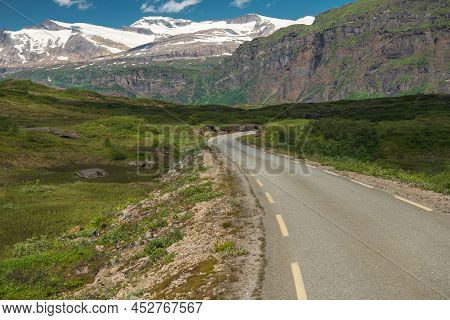 Scenic Nordland County Route Across Saltfjellet Svartisen. Norway, Scandinavian Summer Landscape.