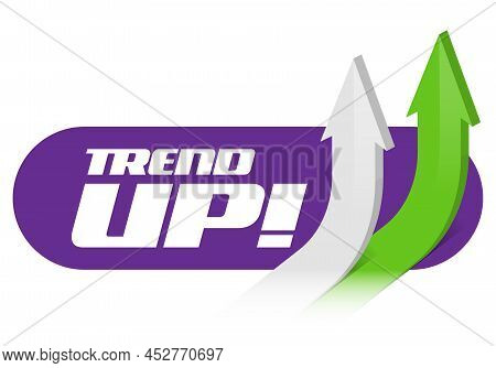 Banner Template, Two White And Green Three-dimensional Arrows Pointing Upwards And Text On The Blue 